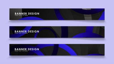 Koyu mavi dairelerin arka planı ile dikdörtgen vektör afişleri ayarlayın