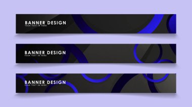 Koyu mavi dairelerin arka planı ile dikdörtgen vektör afişleri ayarlayın