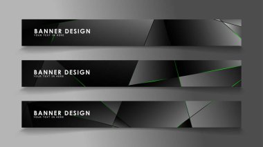 kare afiş vektör koleksiyonu . Lüks koyu poligonal desen ve yeşil üçgen çizgileri ile siyah prim arka plan