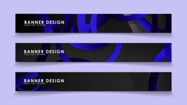 Koyu mavi dairelerin arka planı ile dikdörtgen vektör afişleri ayarlayın