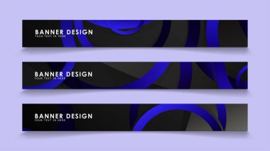 Koyu mavi dairelerin arka planı ile dikdörtgen vektör afişleri ayarlayın