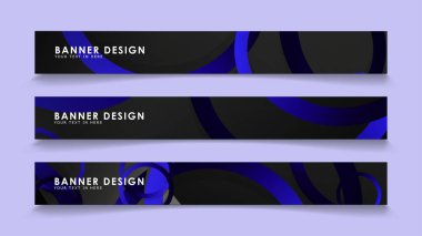 Koyu mavi dairelerin arka planı ile dikdörtgen vektör afişleri ayarlayın