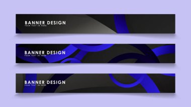 Koyu mavi dairelerin arka planı ile dikdörtgen vektör afişleri ayarlayın