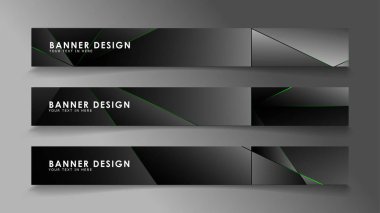 kare afiş vektör koleksiyonu . Lüks koyu poligonal desen ve yeşil üçgen çizgileri ile siyah prim arka plan