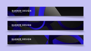 Koyu mavi dairelerin arka planı ile dikdörtgen vektör afişleri ayarlayın