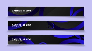 Koyu mavi dairelerin arka planı ile dikdörtgen vektör afişleri ayarlayın