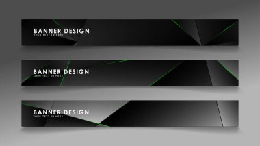 kare afiş vektör koleksiyonu . Lüks koyu poligonal desen ve yeşil üçgen çizgileri ile siyah prim arka plan