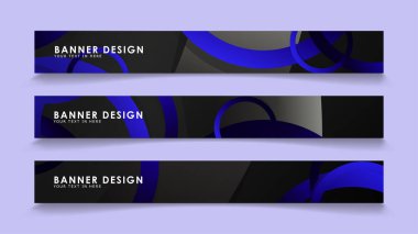 Koyu mavi dairelerin arka planı ile dikdörtgen vektör afişleri ayarlayın