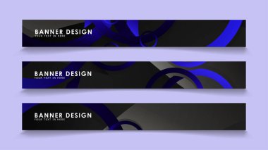 Koyu mavi dairelerin arka planı ile dikdörtgen vektör afişleri ayarlayın