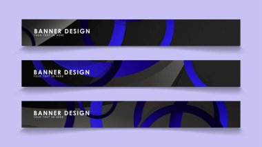 Koyu mavi dairelerin arka planı ile dikdörtgen vektör afişleri ayarlayın