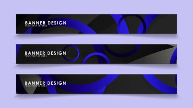 Koyu mavi dairelerin arka planı ile dikdörtgen vektör afişleri ayarlayın