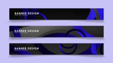 Koyu mavi dairelerin arka planı ile dikdörtgen vektör afişleri ayarlayın