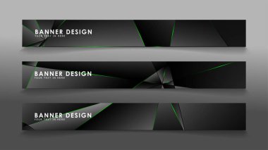 kare afiş vektör koleksiyonu . Lüks koyu poligonal desen ve yeşil üçgen çizgileri ile siyah prim arka plan