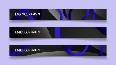 Koyu mavi dairelerin arka planı ile dikdörtgen vektör afişleri ayarlayın