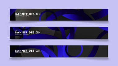 Koyu mavi dairelerin arka planı ile dikdörtgen vektör afişleri ayarlayın