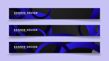 Koyu mavi dairelerin arka planı ile dikdörtgen vektör afişleri ayarlayın