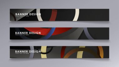 Yığılmış halkaların arka planına karşı dikdörtgen vektör afişleri. taş ve tuğla renkleri kompozisyonu