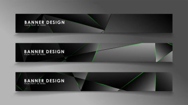 kare afiş vektör koleksiyonu . Lüks koyu poligonal desen ve yeşil üçgen çizgileri ile siyah prim arka plan