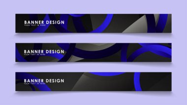 Koyu mavi dairelerin arka planı ile dikdörtgen vektör afişleri ayarlayın