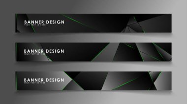 kare afiş vektör koleksiyonu . Lüks koyu poligonal desen ve yeşil üçgen çizgileri ile siyah prim arka plan