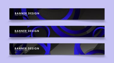 Koyu mavi dairelerin arka planı ile dikdörtgen vektör afişleri ayarlayın