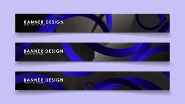 Koyu mavi dairelerin arka planı ile dikdörtgen vektör afişleri ayarlayın