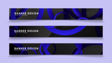 Koyu mavi dairelerin arka planı ile dikdörtgen vektör afişleri ayarlayın