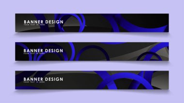 Koyu mavi dairelerin arka planı ile dikdörtgen vektör afişleri ayarlayın