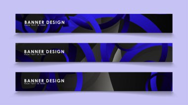 Koyu mavi dairelerin arka planı ile dikdörtgen vektör afişleri ayarlayın