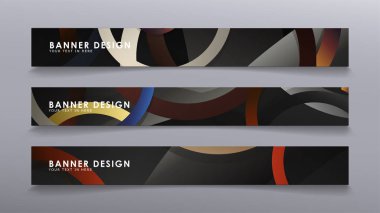 Yığılmış halkaların arka planına karşı dikdörtgen vektör afişleri. taş ve tuğla renkleri kompozisyonu