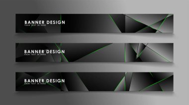 kare afiş vektör koleksiyonu . Lüks koyu poligonal desen ve yeşil üçgen çizgileri ile siyah prim arka plan