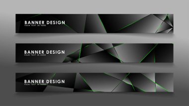 kare afiş vektör koleksiyonu . Lüks koyu poligonal desen ve yeşil üçgen çizgileri ile siyah prim arka plan