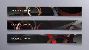 Yığılmış halkaların arka planına karşı dikdörtgen vektör afişleri. taş ve tuğla renkleri kompozisyonu