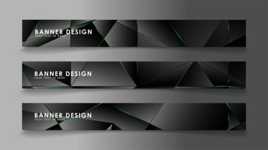 kare afiş vektör koleksiyonu . Lüks koyu poligonal desen ve yeşil üçgen çizgileri ile siyah prim arka plan