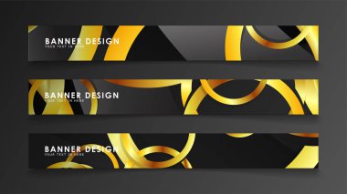 Soyut daire afişi. Süslü vektör illüstrasyon. koyu bir arka plan üzerinde altın daire