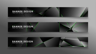 kare afiş vektör koleksiyonu . Lüks koyu poligonal desen ve yeşil üçgen çizgileri ile siyah prim arka plan