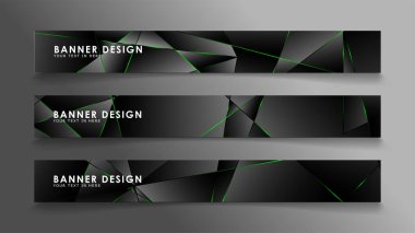 kare afiş vektör koleksiyonu . Lüks koyu poligonal desen ve yeşil üçgen çizgileri ile siyah prim arka plan