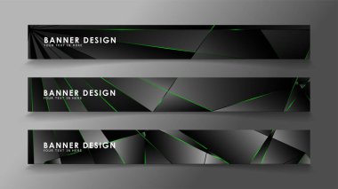 kare afiş vektör koleksiyonu . Lüks koyu poligonal desen ve yeşil üçgen çizgileri ile siyah prim arka plan