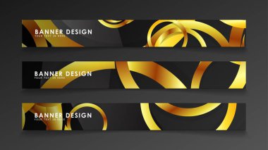 Soyut daire afişi. Süslü vektör illüstrasyon. koyu bir arka plan üzerinde altın daire