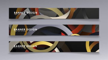 Yığılmış halkaların arka planına karşı dikdörtgen vektör afişleri. taş ve tuğla renkleri kompozisyonu