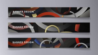 Yığılmış halkaların arka planına karşı dikdörtgen vektör afişleri. taş ve tuğla renkleri kompozisyonu