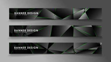 kare afiş vektör koleksiyonu . Lüks koyu poligonal desen ve yeşil üçgen çizgileri ile siyah prim arka plan