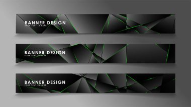 kare afiş vektör koleksiyonu . Lüks koyu poligonal desen ve yeşil üçgen çizgileri ile siyah prim arka plan