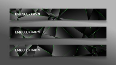 kare afiş vektör koleksiyonu . Lüks koyu poligonal desen ve yeşil üçgen çizgileri ile siyah prim arka plan