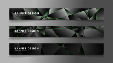 kare afiş vektör koleksiyonu . Lüks koyu poligonal desen ve yeşil üçgen çizgileri ile siyah prim arka plan