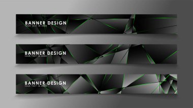 kare afiş vektör koleksiyonu . Lüks koyu poligonal desen ve yeşil üçgen çizgileri ile siyah prim arka plan