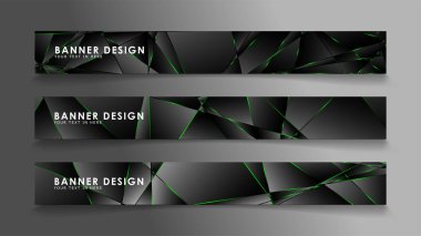 kare afiş vektör koleksiyonu . Lüks koyu poligonal desen ve yeşil üçgen çizgileri ile siyah prim arka plan