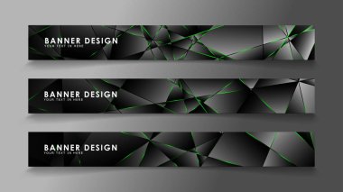 kare afiş vektör koleksiyonu . Lüks koyu poligonal desen ve yeşil üçgen çizgileri ile siyah prim arka plan