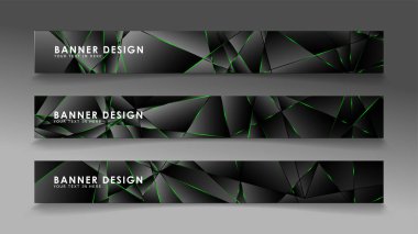 kare afiş vektör koleksiyonu . Lüks koyu poligonal desen ve yeşil üçgen çizgileri ile siyah prim arka plan