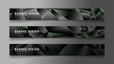 kare afiş vektör koleksiyonu . Lüks koyu poligonal desen ve yeşil üçgen çizgileri ile siyah prim arka plan